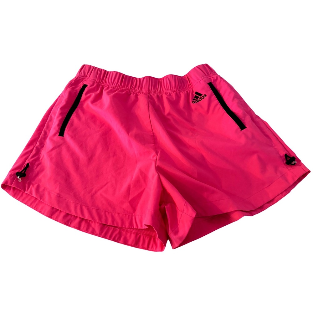 Adidas‎ Primeblue Hot Pink Running Shorts Womens Elastic Waist Zip Pockets Large